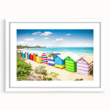 Extra large abstract art print of Melbourne scenery in muted earth tones, framed with a white mat.