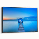Black and white framed canvas of Perth landscape, ideal for bedroom wall art in vintage poster style.