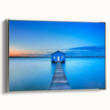 Vintage poster art of Perth skyline in vibrant colors on a large framed canvas, ideal for living room decor.