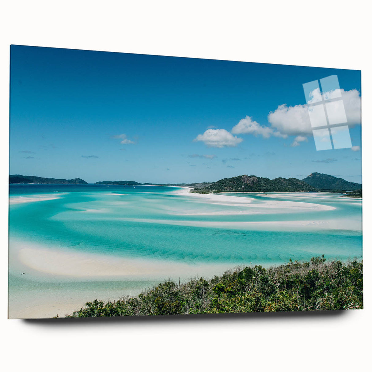 Large abstract wall art of Queensland scenery in muted earth tones on acrylic glass, ideal for bedroom or dining room decor.