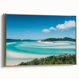 Framed canvas depicting a Queensland landscape in gold, black, and colorful hues, suitable for living room decor.