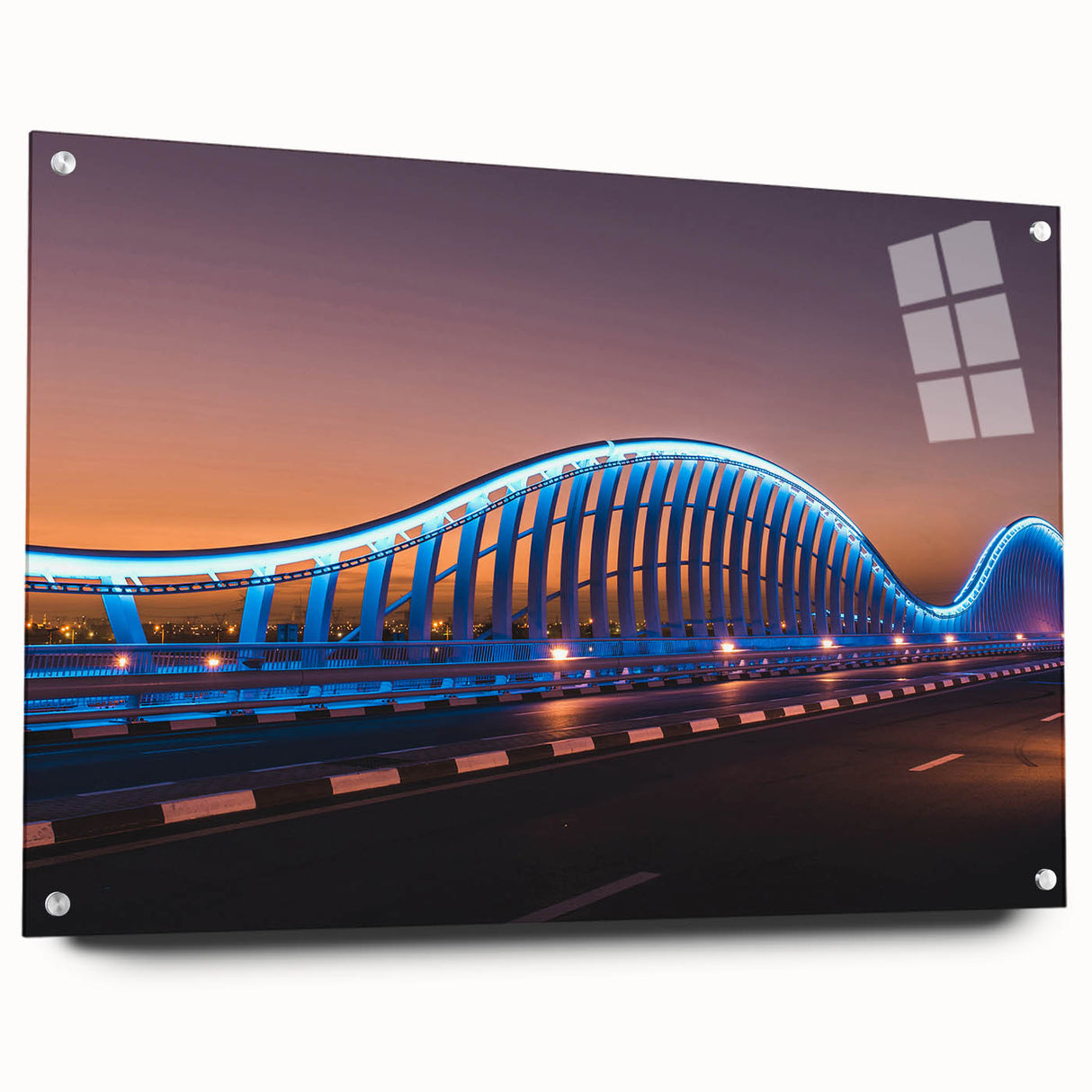 Acrylic print of Sydney skyline in muted blue and gray tones, suitable for bedroom or dining room decor.