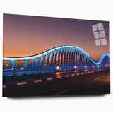 Large abstract depiction of Sydney skyline in muted blue and gray tones on acrylic glass.