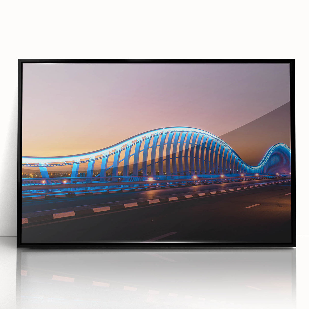 Large abstract wall art depicting Sydney scenery in muted gray and blue tones on framed acrylic.