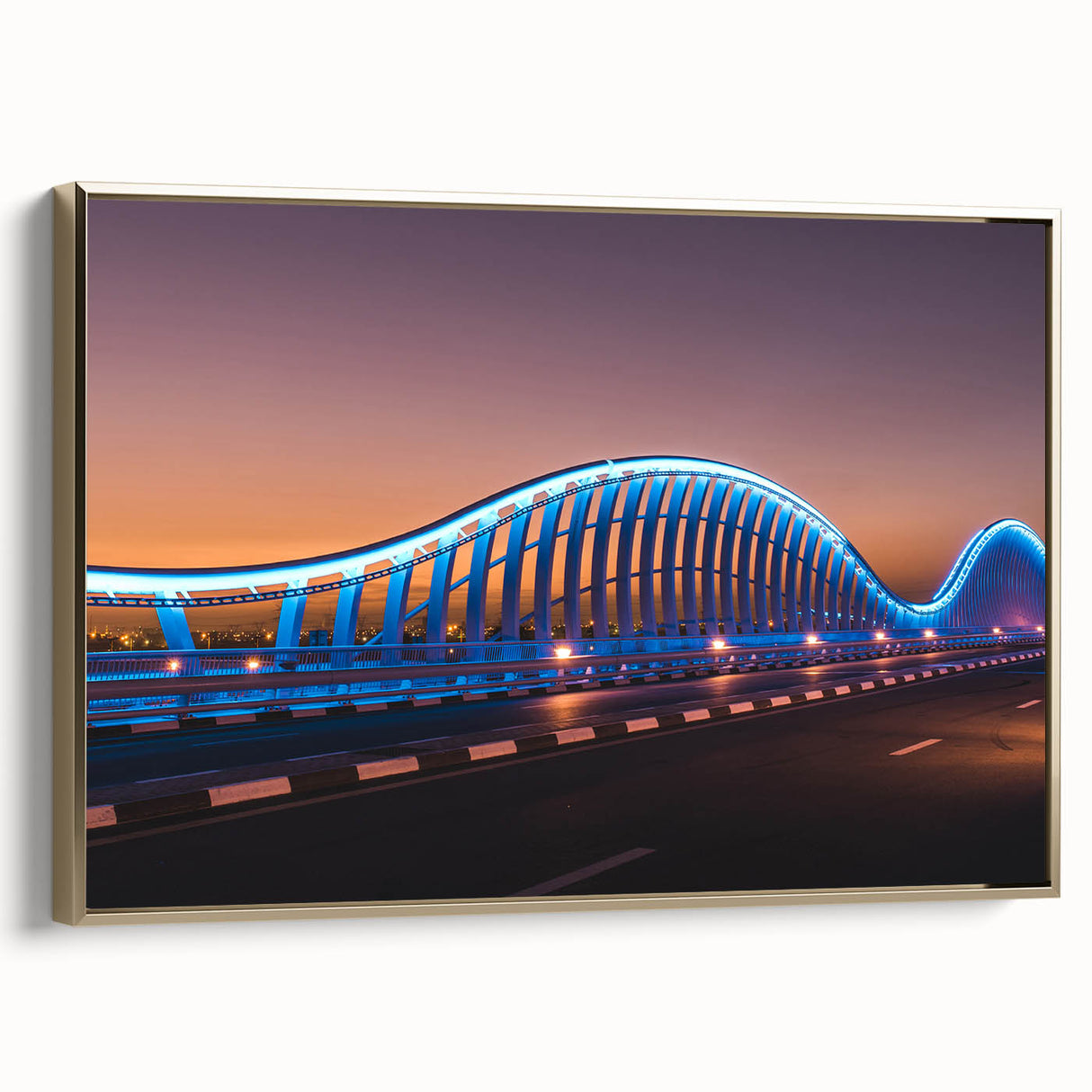 Framed canvas wall art featuring a vintage-style Sydney landscape in black and gold tones, ideal for bedroom decor.