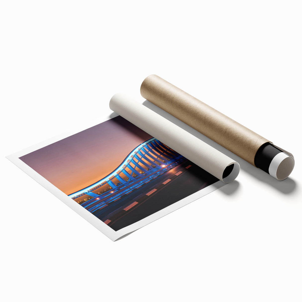 Extra large rolled print of Sydney skyline in muted gray tones, ideal for classy bathroom wall art.