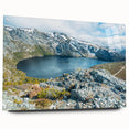 Large abstract wall art of Tasmanian scenery in muted earth tones on acrylic glass.