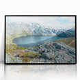 Large abstract wall art depicting Tasmania's scenery in muted earth tones on a framed acrylic.
