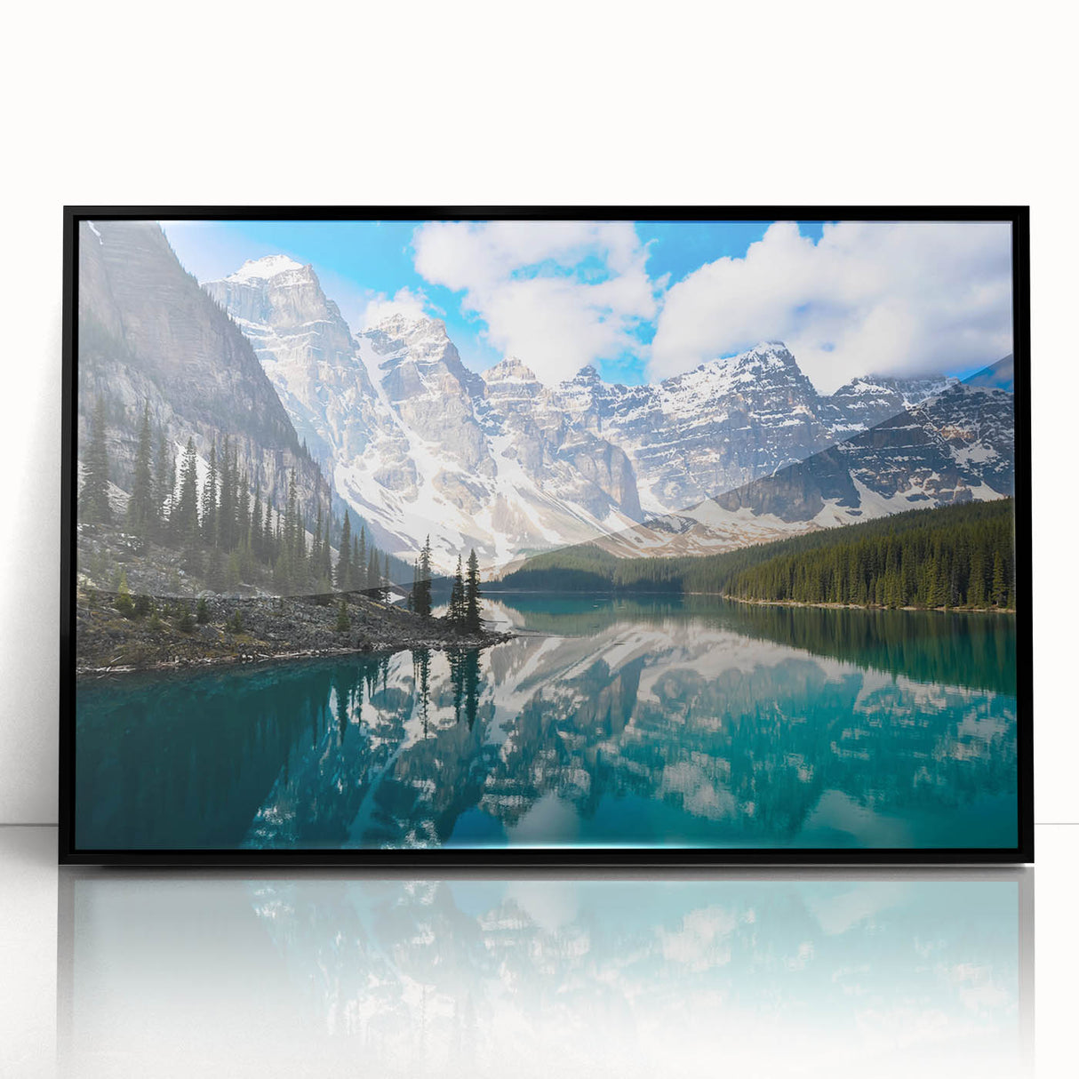 Large abstract wall art depicting the Alberta, Canada scenery in muted earth tones on a framed acrylic print.