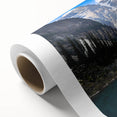 Art Deco poster of Alberta scenery on rolled canvas, featuring pastel shades, ideal for nursery wall art.