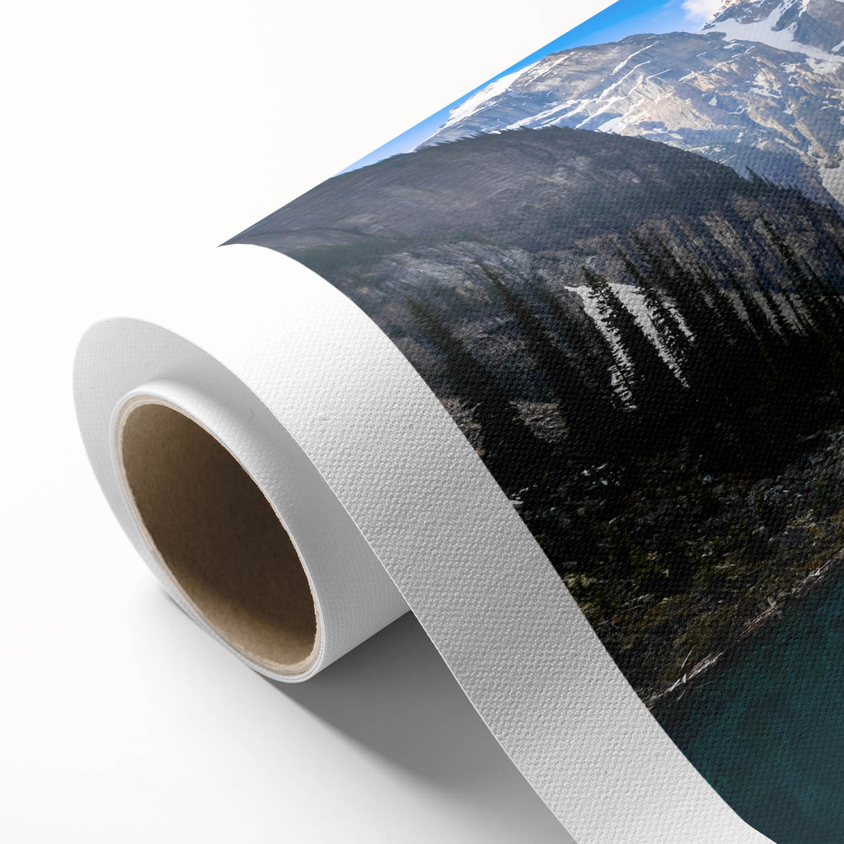 Art Deco poster of Alberta scenery on rolled canvas, featuring pastel shades, ideal for nursery wall art.