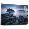Acrylic print of a large abstract depiction of British Columbia scenery in muted earth tones.