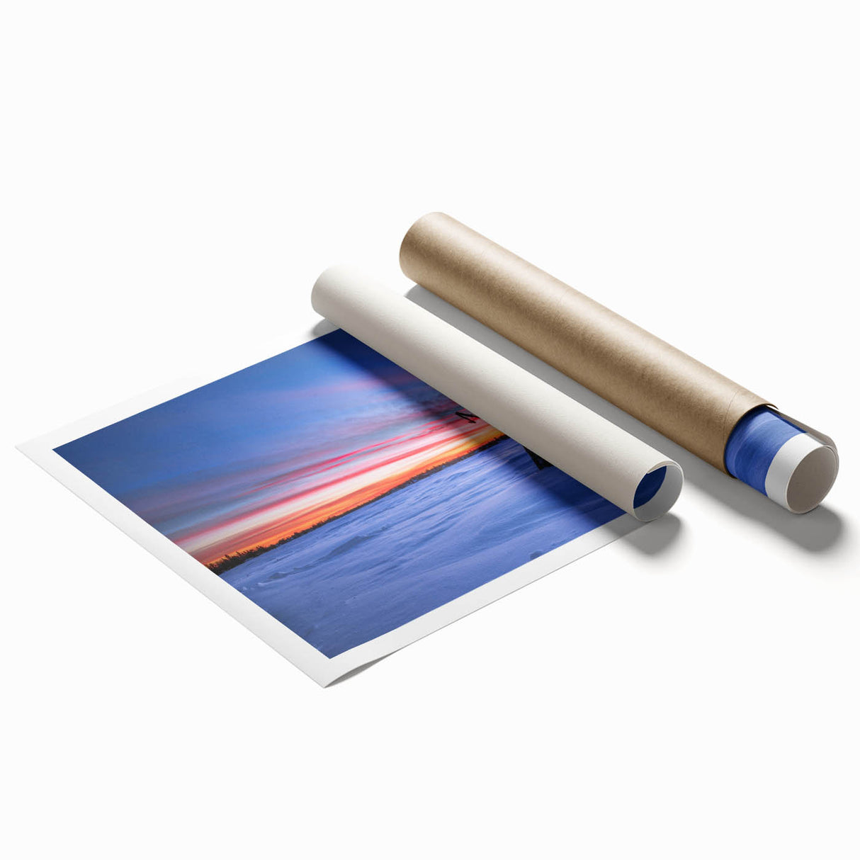 Extra large rolled print of a serene Manitoba scenery with muted green and blue tones, ideal for classy bathroom wall art.