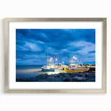 Textured abstract art print of New Brunswick scenery in muted earth tones, framed in silver, ideal for bedroom art.