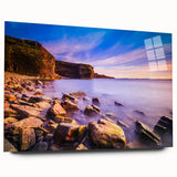 Large abstract wall art featuring a Newfoundland scenery in muted earth tones on acrylic glass.