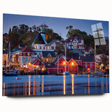 Acrylic print of a large abstract landscape depicting Nova Scotia, in cool blue and green shades.
