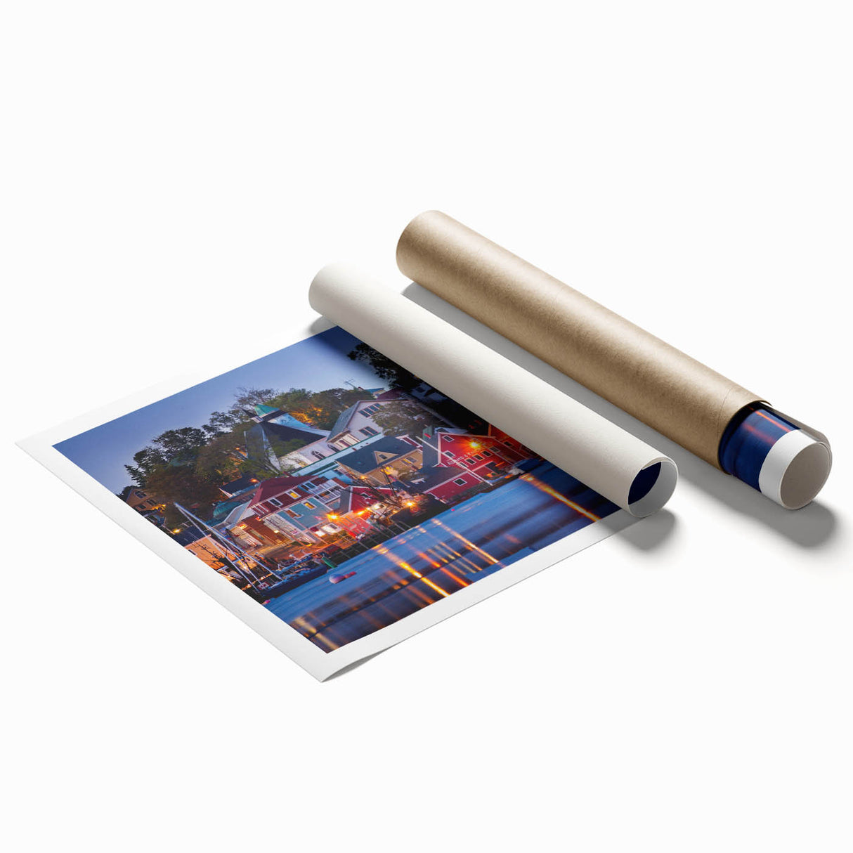 Rolled print of Nova Scotia scenery with lush florals in soft pastel shades.