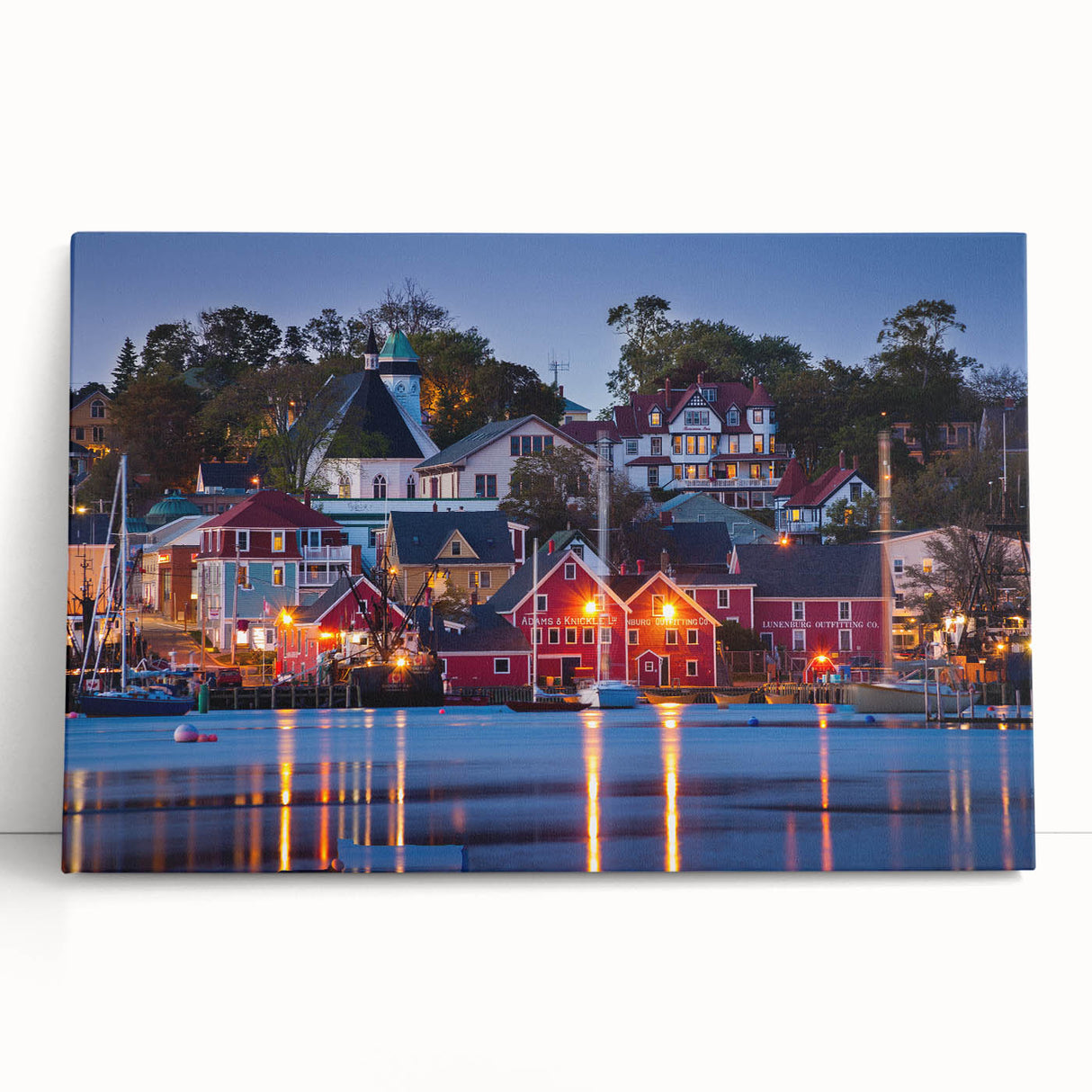 Black and white photo of Nova Scotia scenery on stretched canvas, ideal for kitchen wall art or bedroom ambiance.