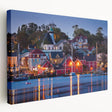 Stretched canvas depicting a serene Nova Scotia landscape in muted green and blue tones, ideal for kitchen wall art.