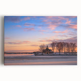 Black and white photograph of Ontario scenery on large stretched canvas, ideal for kitchen wall art.