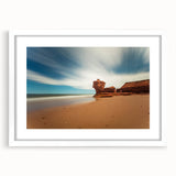 Abstract art print of Prince Edward Island scenery in muted earth tones on a framed white mat, ideal for dining room decor.