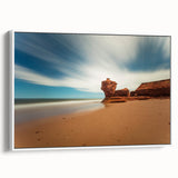 Framed canvas of a vintage poster art depicting Prince Edward Island scenery in colorful hues, ideal for living room decor.