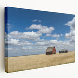 Large canvas print featuring a serene Saskatchewan landscape in muted earth tones, ideal for kitchen wall art.