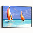 Black and white framed canvas of a vintage Caribbean landscape, ideal for bedroom wall art.