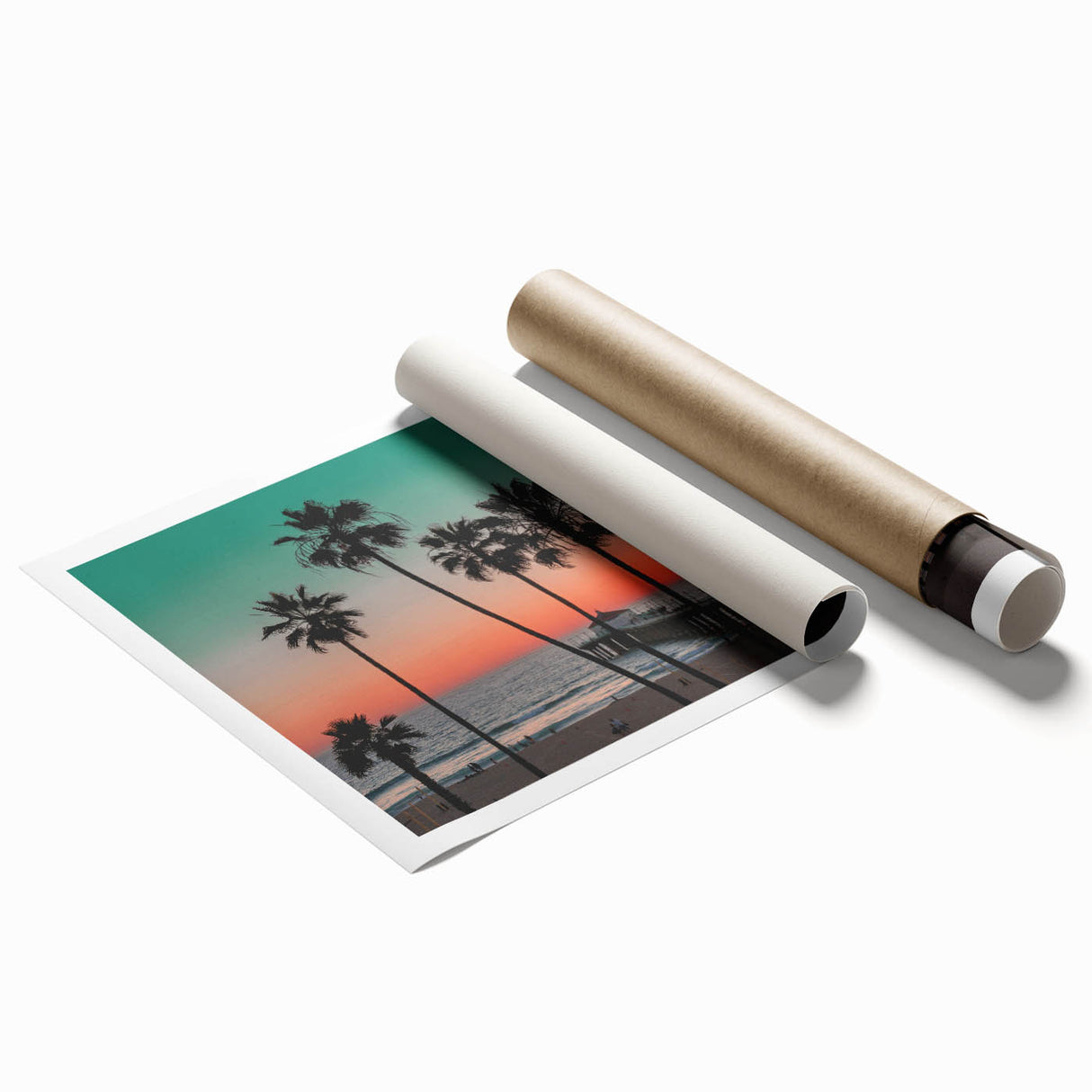 Extra large rolled print of a serene Caribbean beach with soft pastel colors, ideal for classy bathroom wall art.