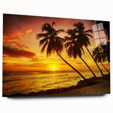 Large abstract wall art of a Caribbean Barbados scenery in vibrant blue and green hues on acrylic glass.