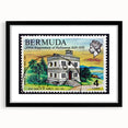 Abstract art print featuring vivid Caribbean scenery in a black frame, ideal for enhancing a living room's ambiance.