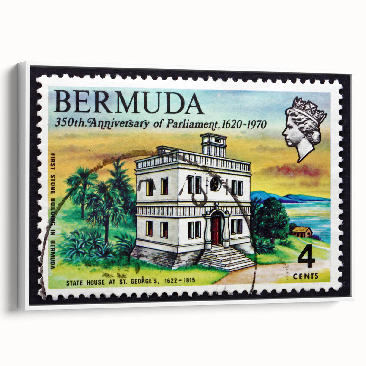 Vintage poster art of a Caribbean scene on framed canvas, featuring vibrant colors, ideal for large living room walls.