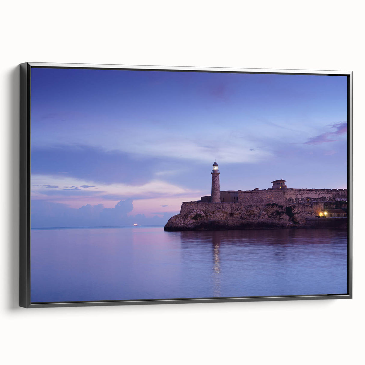 Black and white framed canvas of a vintage Cuban landscape, ideal for bedroom wall art.