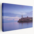 Caribbean landscape on stretched canvas featuring vivid blue and green tones, ideal for kitchen wall art.