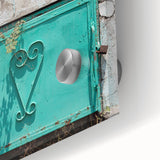 Large abstract wall art featuring a Caribbean Haiti scenery in vibrant blue and green tones on acrylic glass.