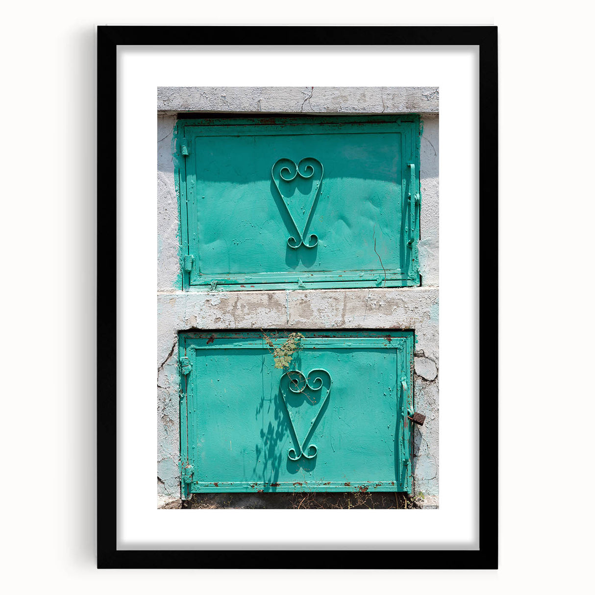 Colorful abstract art print of a Caribbean scenery on a textured, extra large canvas, framed in black.