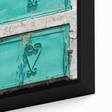 Framed canvas featuring a textured depiction of a Caribbean scenery in vibrant colors, ideal for living room decor.