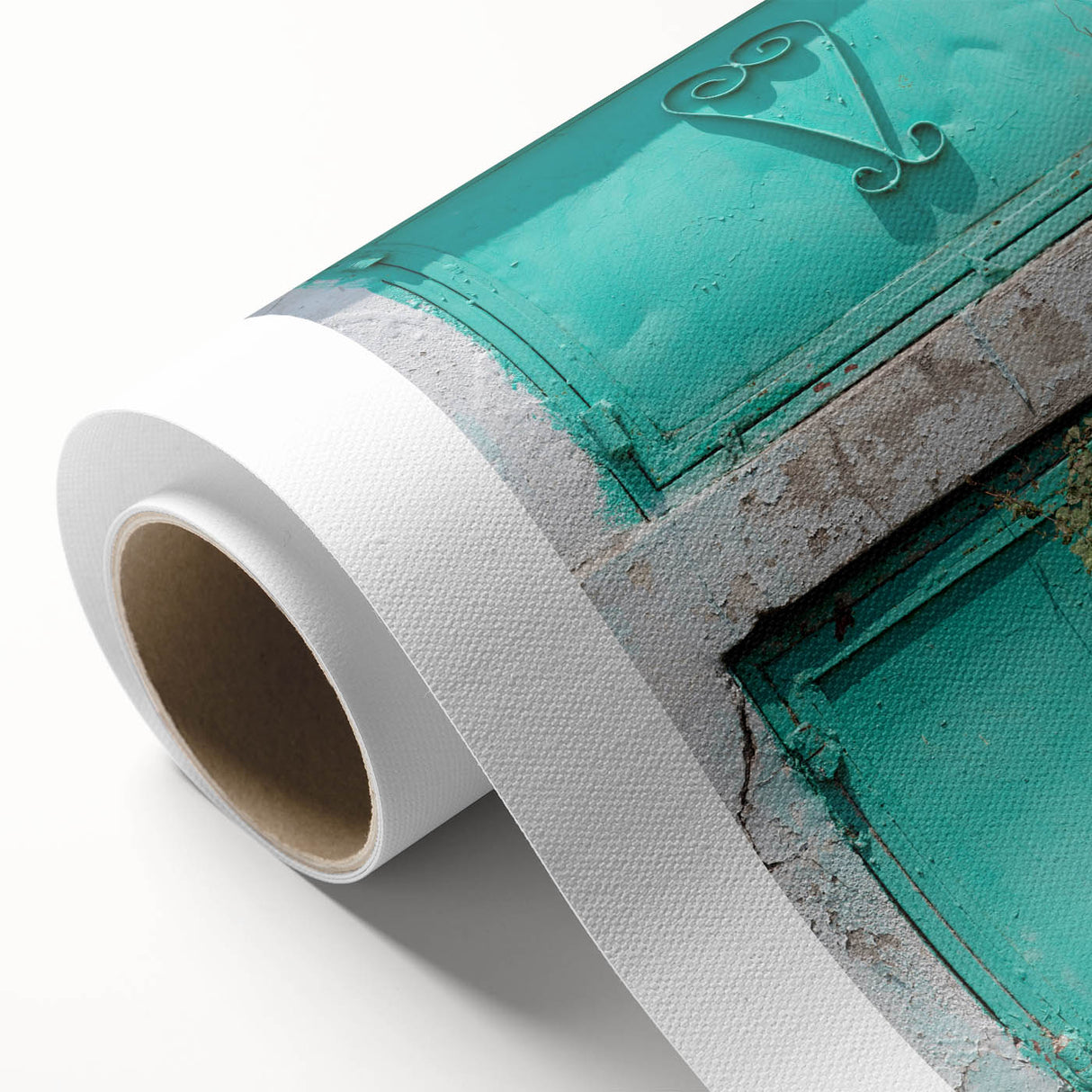 Art Deco-style poster of a Caribbean scenery on rolled canvas, featuring pastel shades; ideal for nursery wall art.