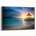 Black and white framed canvas depicting a vintage Jamaican landscape, ideal for bedroom wall art.