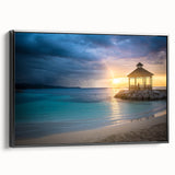 Black and white framed canvas depicting a vintage Jamaican landscape, ideal for bedroom wall art.
