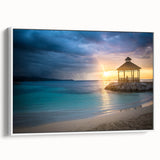 Landscape art painting of a Caribbean scene in vibrant colors on a framed canvas, ideal for living room decor.