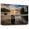 Acrylic print of a Caribbean landscape in vibrant blue and green tones, suitable for dining room decor.