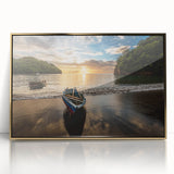 Art deco poster of Caribbean Saint Vincent scenery in gold frame, acrylic print; ideal for modern art wall decor.