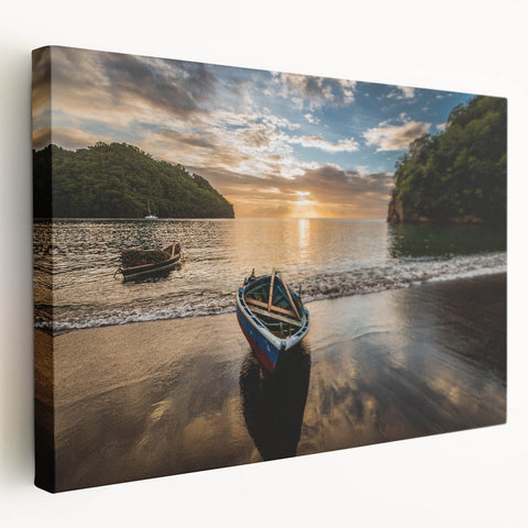 Large art print of Caribbean Saint Vincent scenery on stretched canvas, featuring vivid blue and green tones.