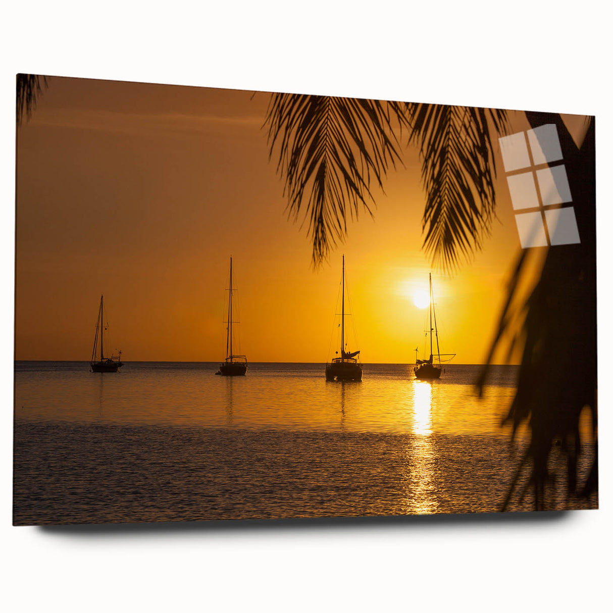 Acrylic print of the Caribbean Virgin Islands in vibrant blue and green tones, ideal for bedroom or dining room art.