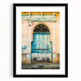 Colorful abstract art print of a Central American scenery in vibrant hues on a textured, extra large canvas, framed in black.