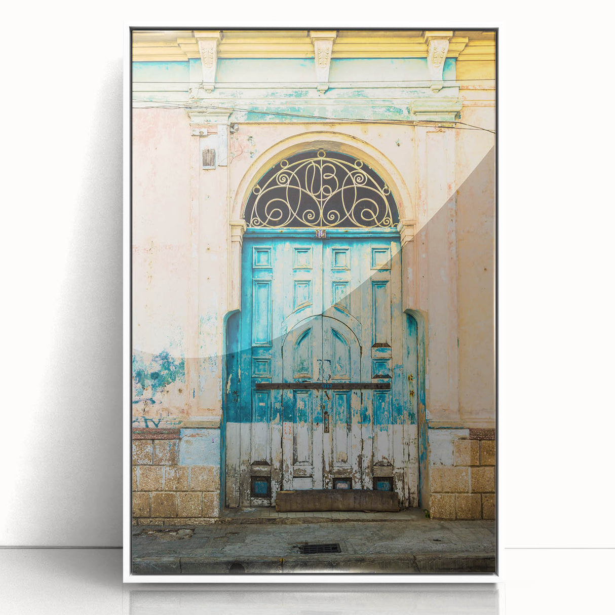 Art Deco poster of El Salvador scenery in muted blues and greens, framed acrylic, ideal for modern nursery wall art.