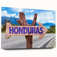 Acrylic glass print of a large abstract depiction of a Central American scenery in earthy tones.