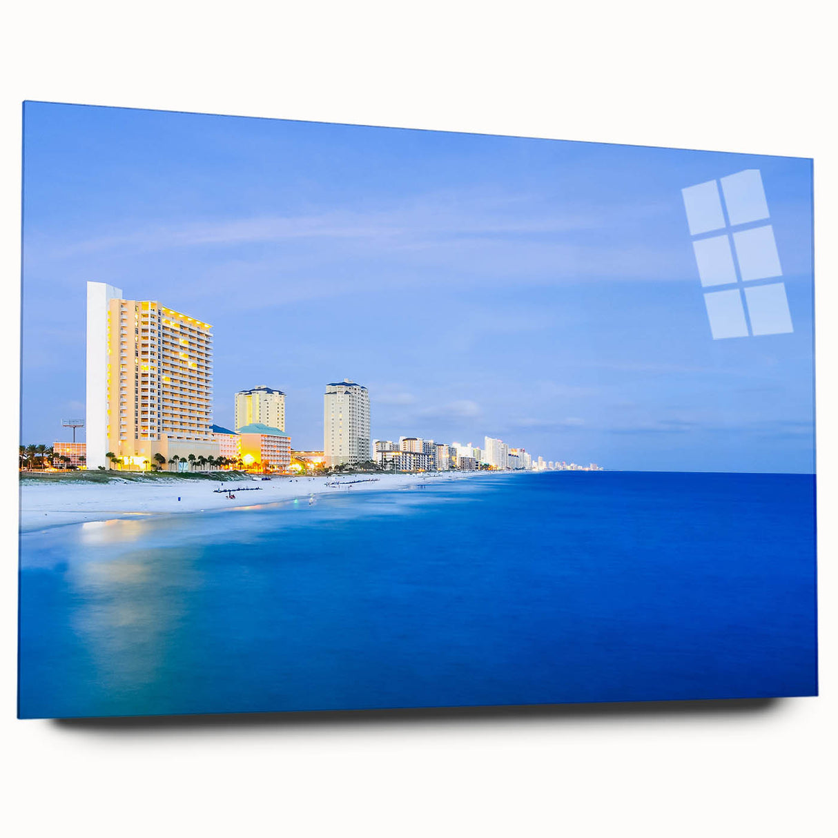 Acrylic print of a large abstract depiction of Central America, in vibrant blues and greens.