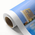 Art deco style poster of Central American scenery on rolled canvas, with muted earth tones, ideal for nursery wall art.